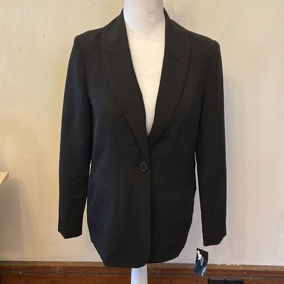 Alfani deep black button front blazer Size SP New - Picture 2 of 11